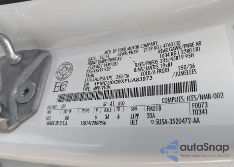 2015 Ford Escape Se from USA, damaged, VIN 1FMCU0G9XFUA83973